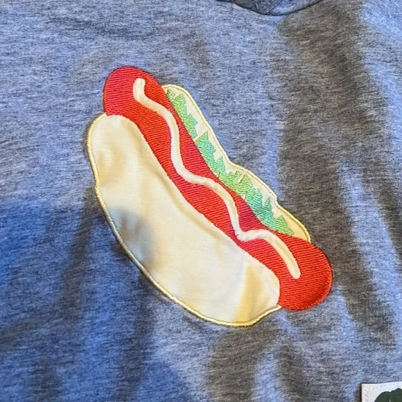 Monica + Andy Hot Dog Embroidered Sweatshirt Hoodie Short Sleeve Sleeveless - Picture 4 of 5